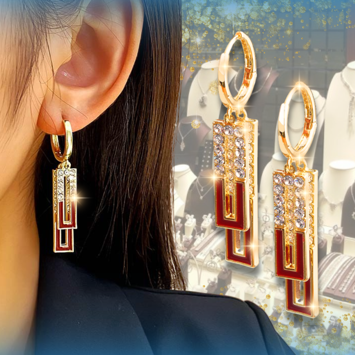 Pendientes dorados con cristal